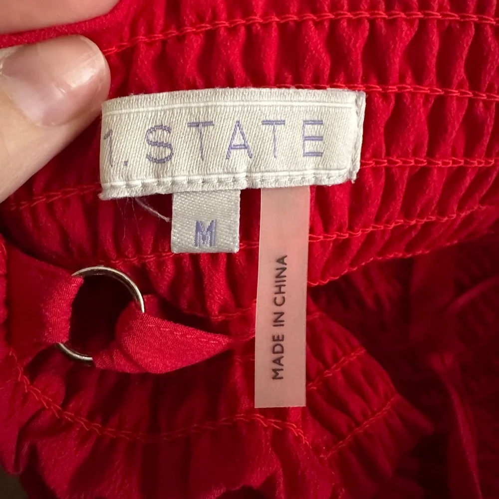 1. STATE RED SMOCKED WIDE LEG SUMMER TRAVEL PANT JUMPSUIT SZ M - Picture 4 of 5